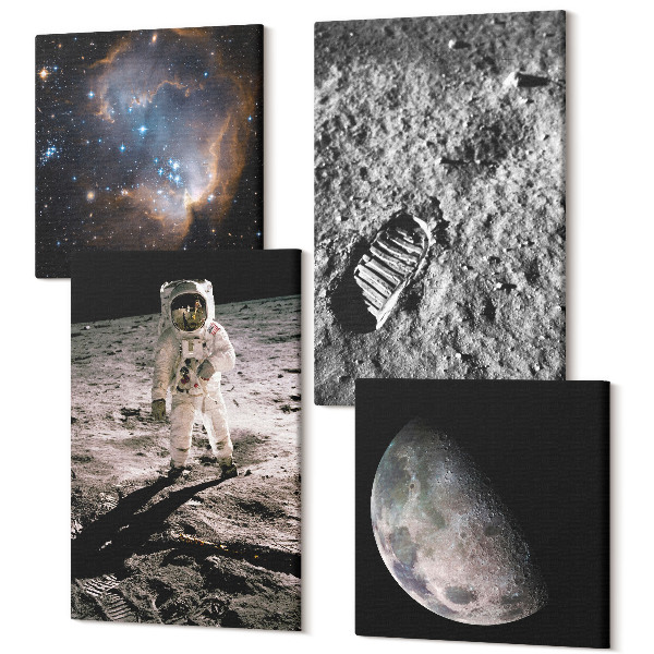 Sada obrazů na zeď kvadryptych Foto stopa astronauta na Měsíci