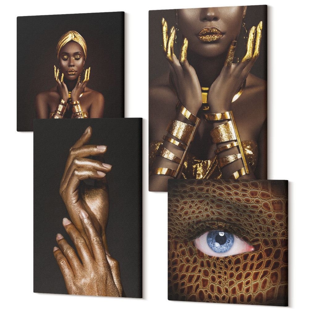 Sada 4 obrazů Elegantní portréty africké ženy
