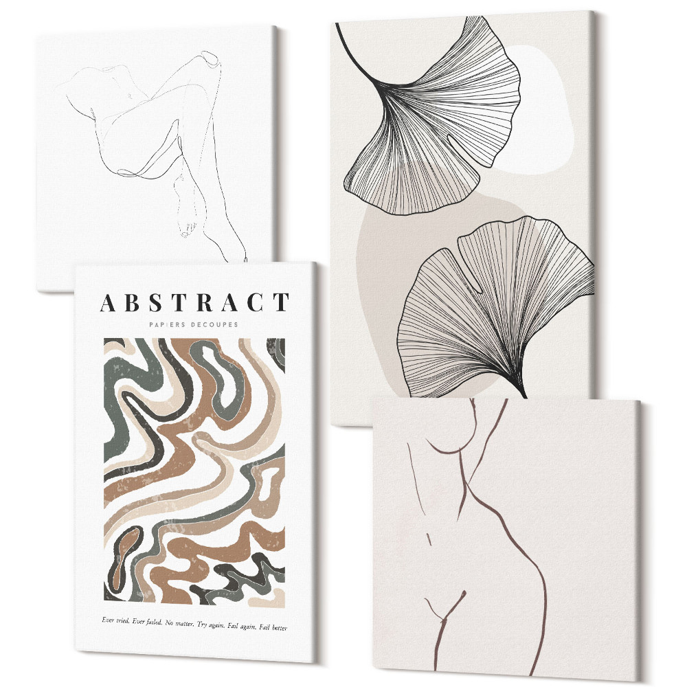 Sada obrazů kvadryptych Abstraktní plakát ženských tvarů opouští boho styl