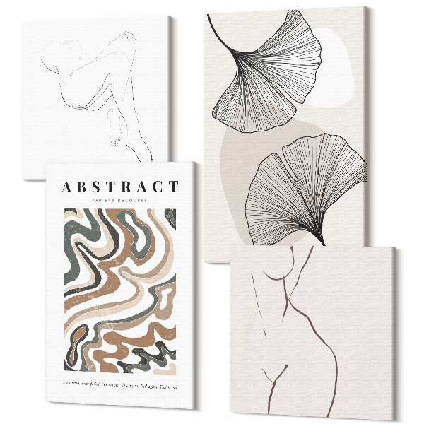 Sada obrazů kvadryptych Abstraktní plakát ženských tvarů opouští boho styl