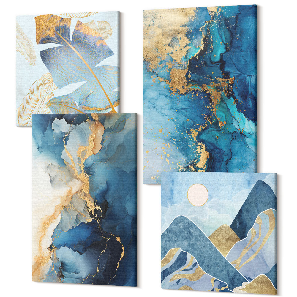 Sada obrazů na zeď kvadryptych Modré hory abstraktní vzory
