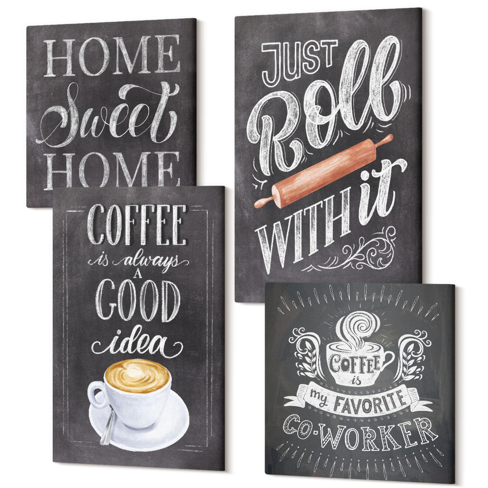 Sada obrazů na zeď kvadryptych Káva, teplo domova a pohoda