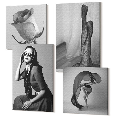 Sada 4 obrazů Stylové černobílé portréty žen v elegantních pózách