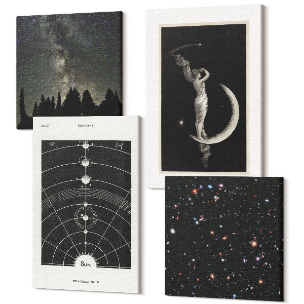 Sada obrazů kvadryptych Noční postava galaxie sluneční soustavy na měsíci