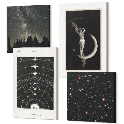 Sada obrazů kvadryptych Noční postava galaxie sluneční soustavy na měsíci