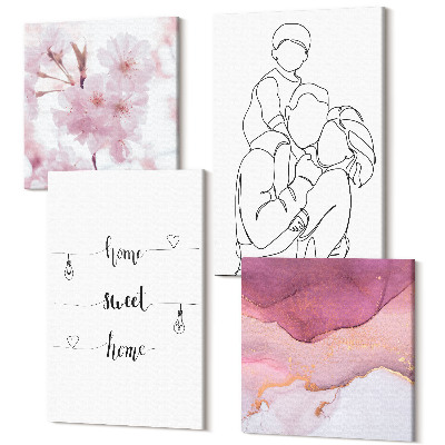 Sada obrazů kvadryptych Květiny a rodina v minimalistickém designu