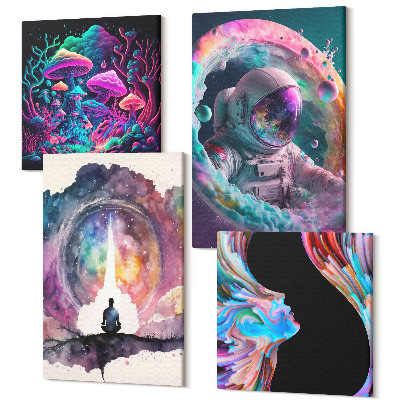 Sada 4 obrazů Barevné ilustrace ve stylu fantasy art