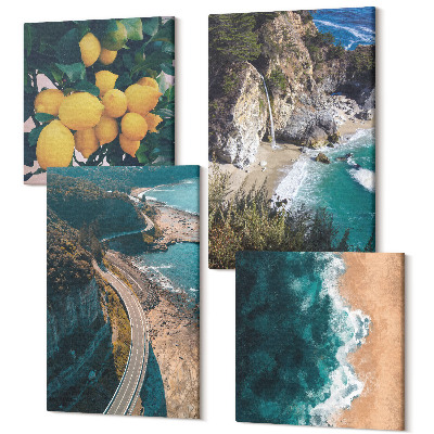 Sada 4 obrazů Mořská pláž citrony horská krajina pobřežní silnice