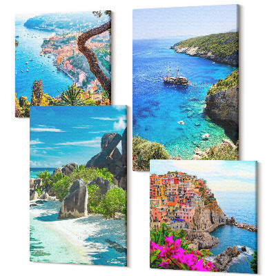 Sada 4 obrazů Výhled na moře s palmami a modrou vodou