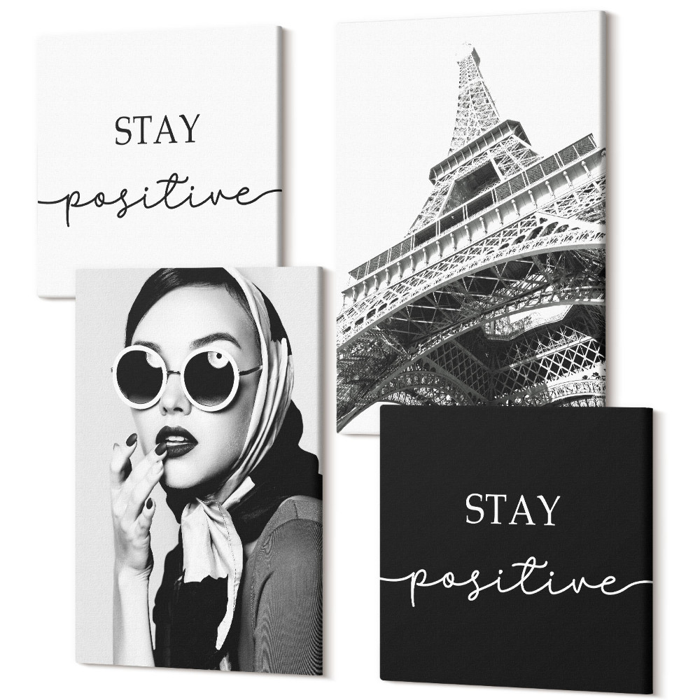 Sada 4 obrazů Francouzské portréty Eiffelova věž inspirující slogany