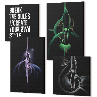 Sada obrazů na zeď kvadryptych Abstraktní vzory v černém nápisu