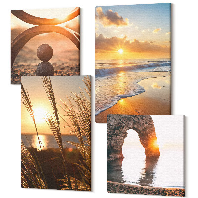 Sada obrazů na zeď kvadryptych Klidné krajiny západ slunce na pláži