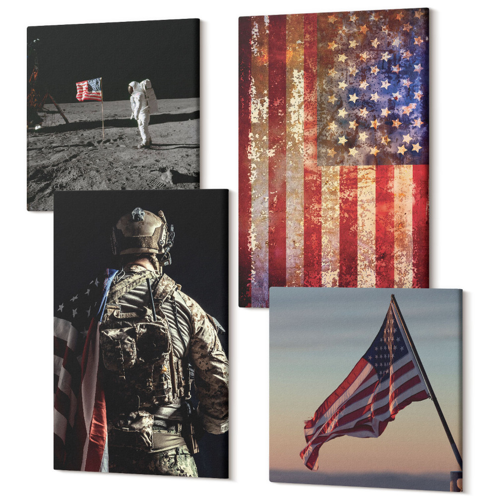 Sada 4 obrazů Americké národní symboly Vlajka USA