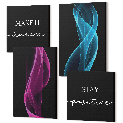 Sada 4 obrazů Vlny barevných neonových čar na tmavém pozadí