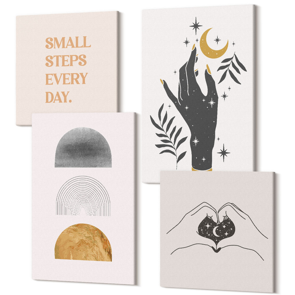 Sada obrazů na zeď kvadryptych Minimalistické estetické boho ilustrace