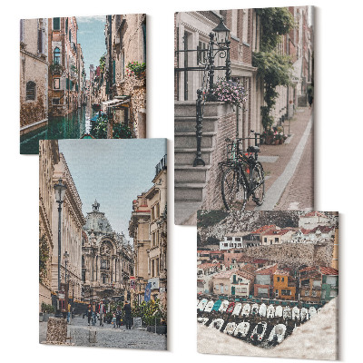 Sada obrazů kvadryptych Okouzlující městské uličky s výhledem na přístavy a budovy