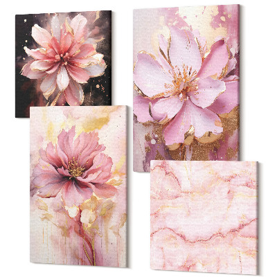 Sada 4 obrazů Květinové kompozice v odstínech růžové a bílé