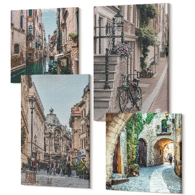 Sada obrazů kvadryptych Ulice benátského města s architekturou a vodou