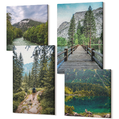 Sada obrazů na zeď kvadryptych Hory, jezera, lesy a cesty v přírodě