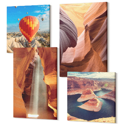 Sada 4 obrazů Vodopád v rokli skalní útvary v kaňonu