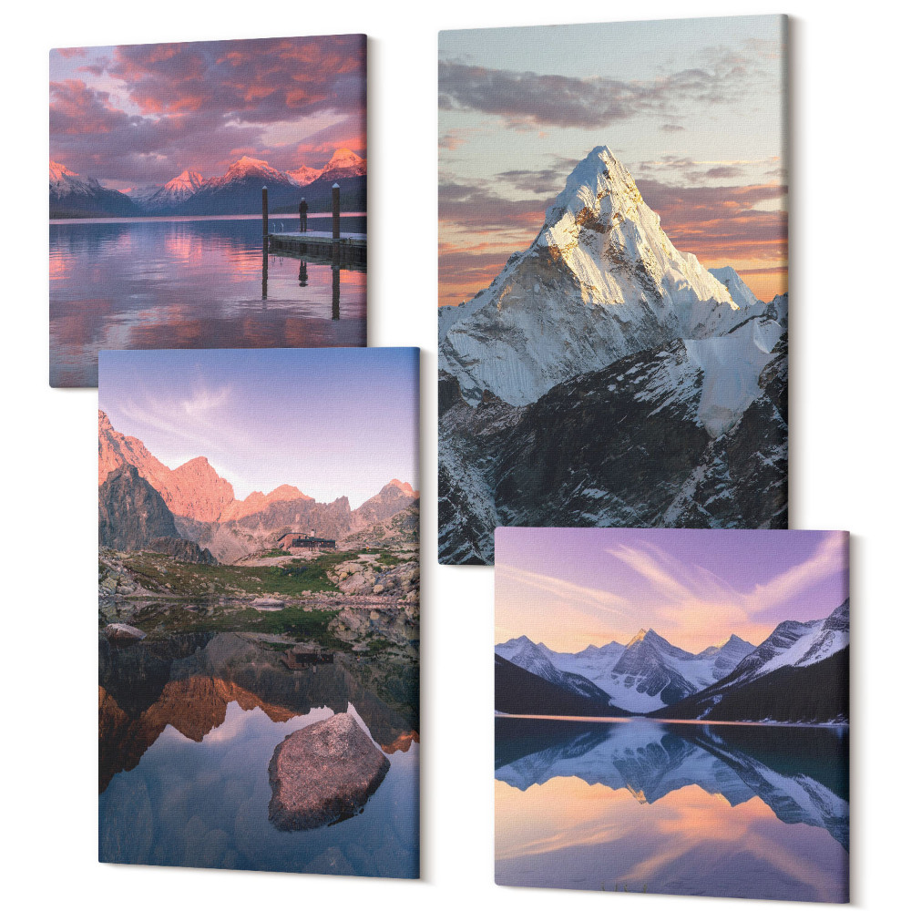 Sada 4 obrazů Horské krajiny s vodou a kameny v pozadí