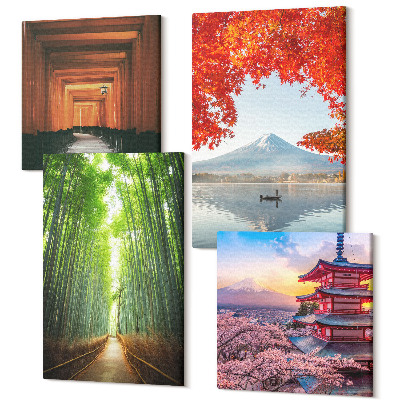 Sada obrazů na zeď kvadryptych Bambusový les Mount Fuji torii cesta Japonská architektura