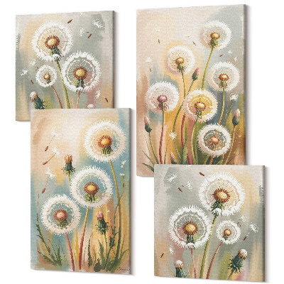 Sada 4 obrazů Pampeliška květiny na pozadí pastelových trav