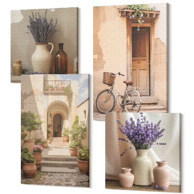 Sada 4 obrazů Květy levandule, olivy a italská architektura