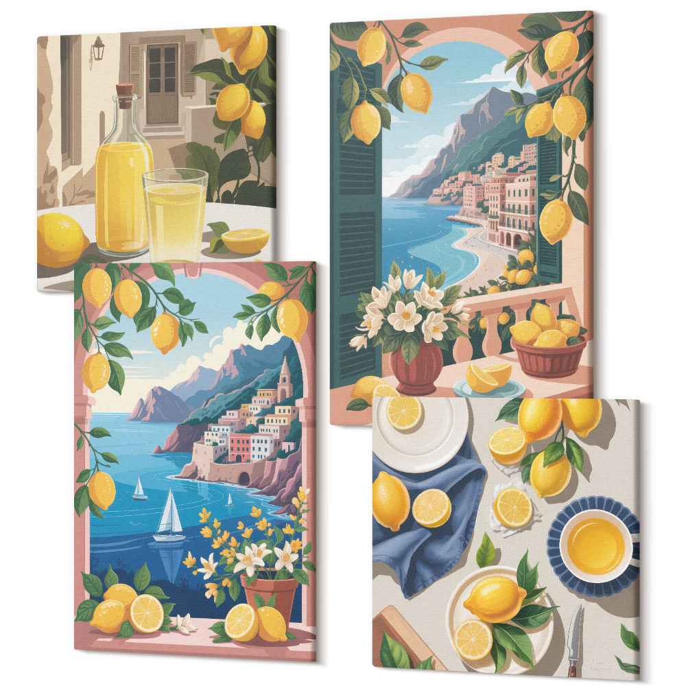 Sada obrazů na zeď kvadryptych Okno s výhledem na moře s italskými citrony