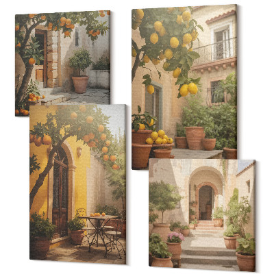Sada obrazů kvadryptych Slunná terasa s citrusovými stromy a květináči
