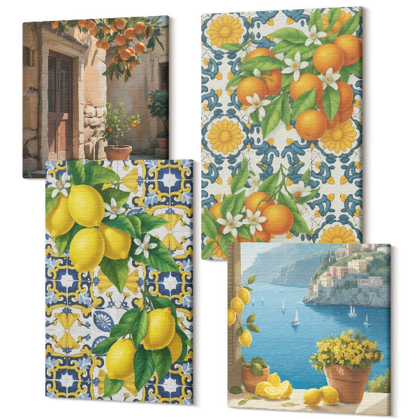 Sada obrazů kvadryptych Citronové květy a pomeranče v italském stylu