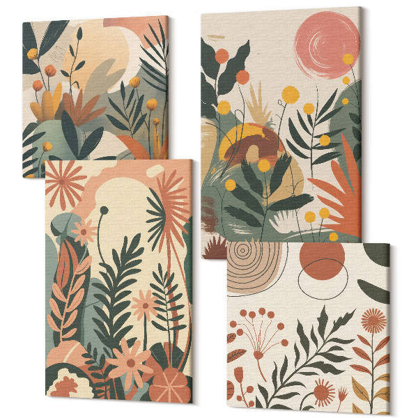 Sada obrazů kvadryptych Vintage rostlinné vzory v pastelových odstínech