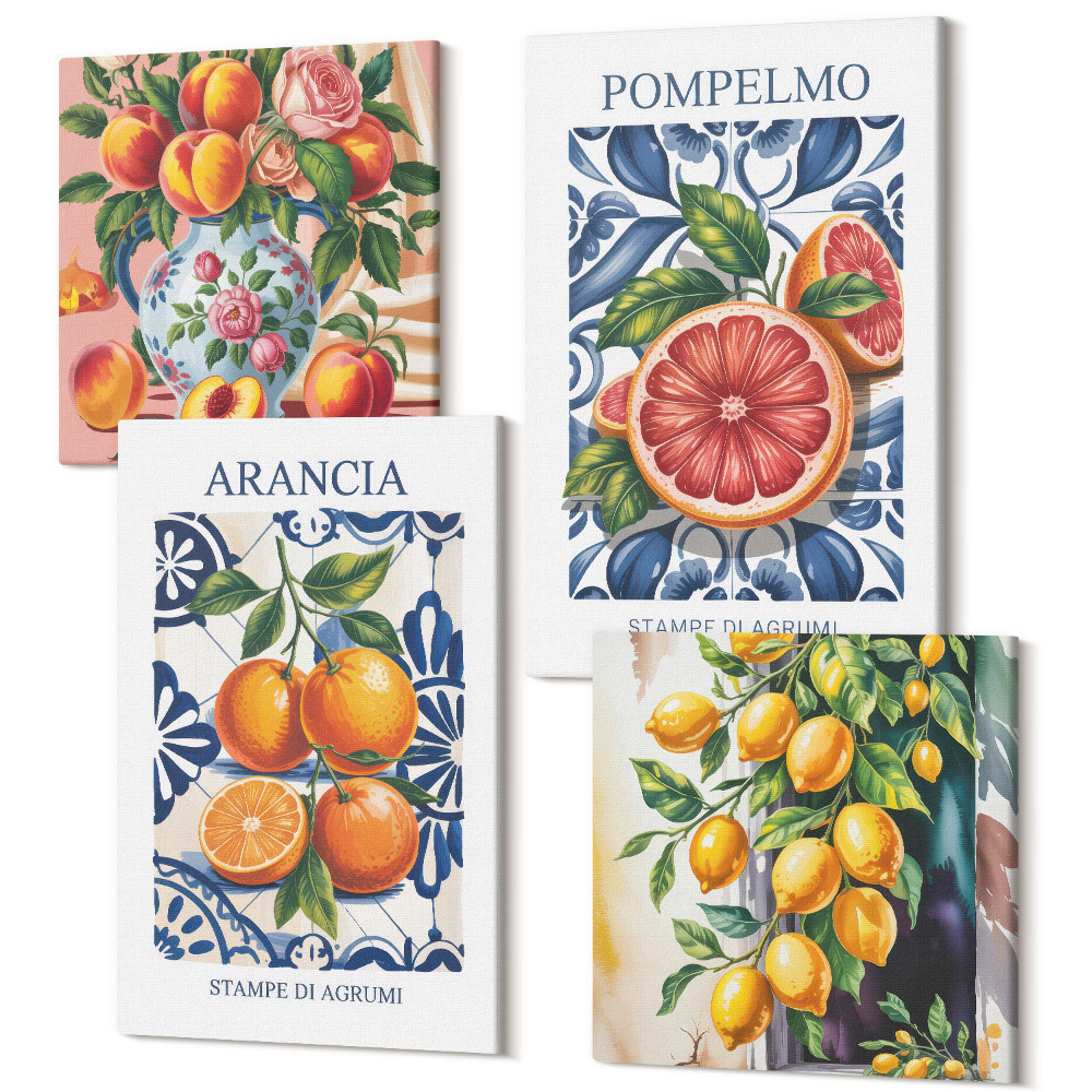 Sada 4 obrazů Módní plakáty z citrusových plodů v italském stylu