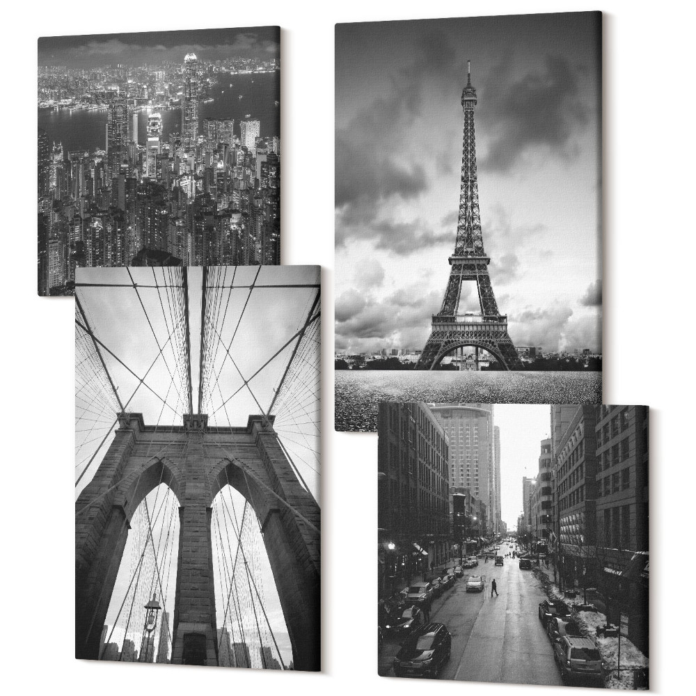 Sada 4 obrazů Věže a mosty v monochromatických odstínech