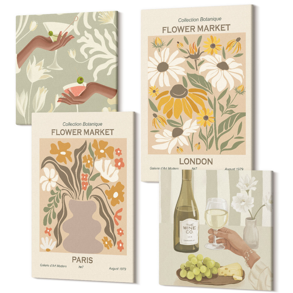 Sada obrazů kvadryptych Květinové vzory z Amsterdamu, Paříže a Londýna