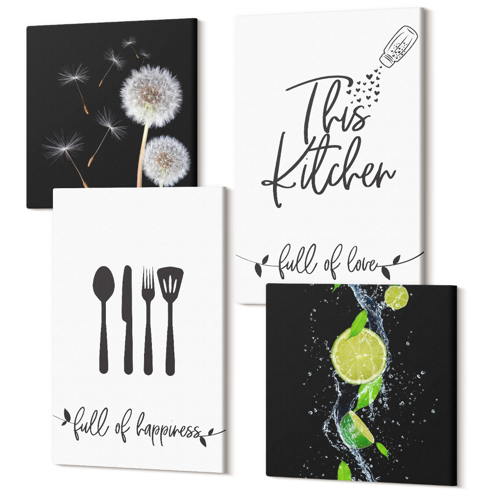 Sada obrazů na zeď kvadryptych Pampelišky šťavnaté limetky kuchyňské nápisy