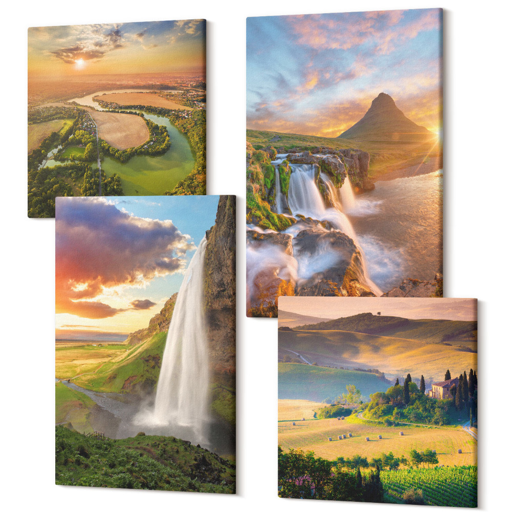 Sada obrazů kvadryptych Krásný výhled na italskou přírodu při západu slunce