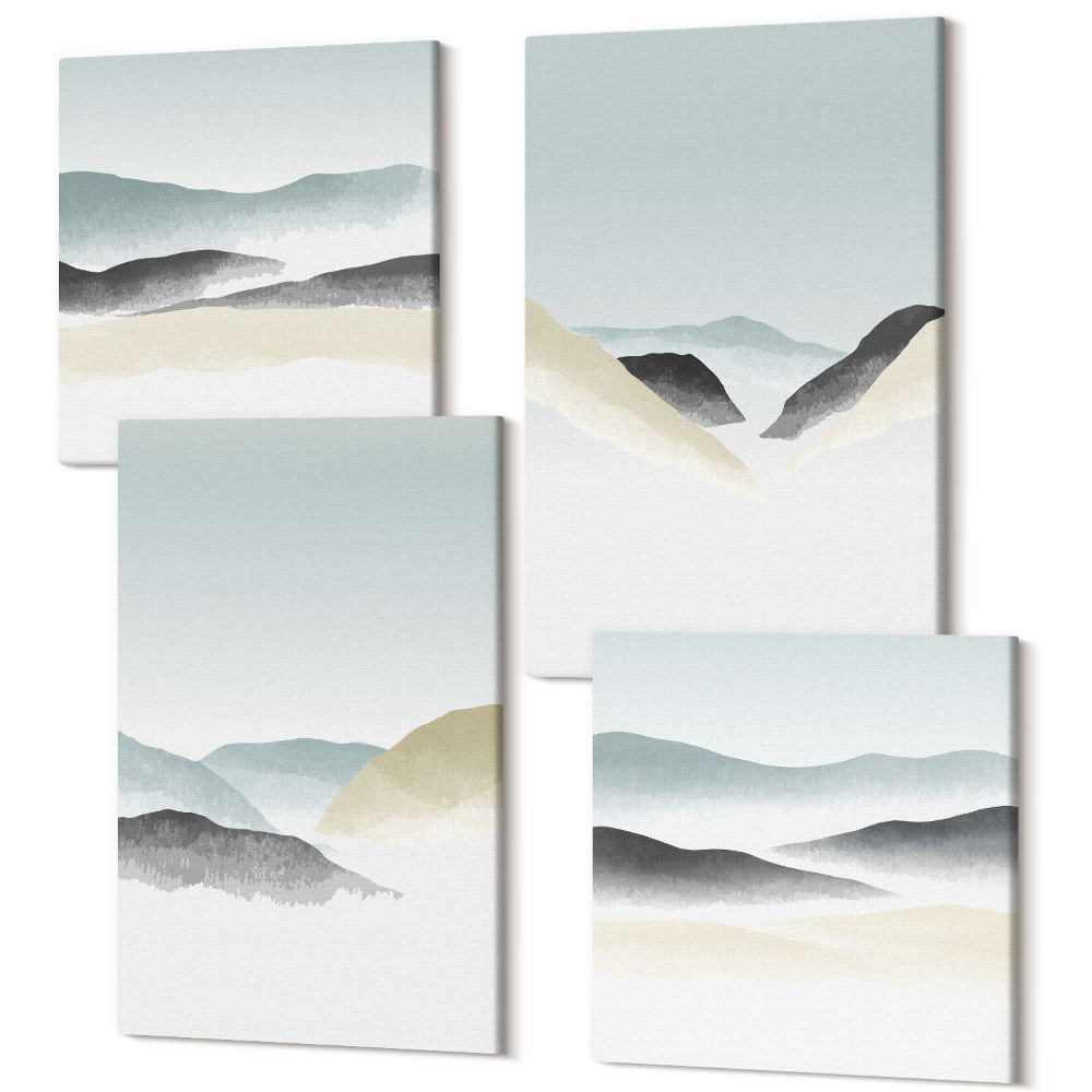 Sada obrazů na zeď kvadryptych Minimalistické hory v jemných pastelech