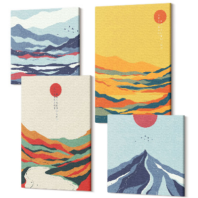 Sada obrazů kvadryptych Barevné abstraktní horské a říční krajiny