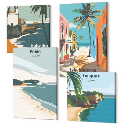 Sada 4 obrazů Tropická krajina s plážemi a palmami