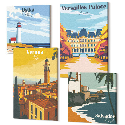 Sada 4 obrazů Pohledy na známá místa u moře a ve městech