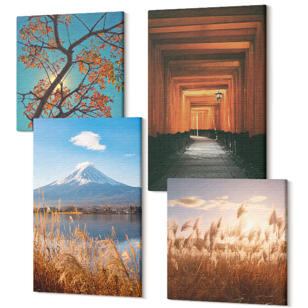 Sada obrazů kvadryptych Japonská krajina, příroda a architektura Asie