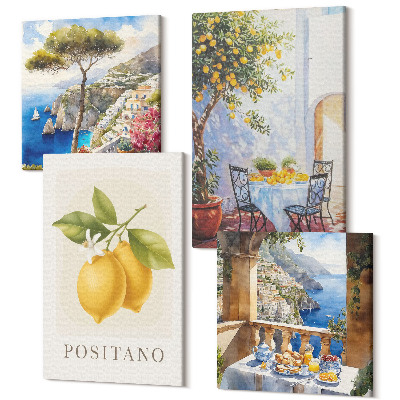 Sada 4 obrazů Pohledy na Positano s citrony Italská architektura