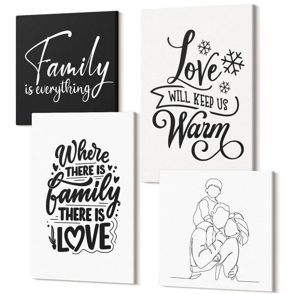 Sada obrazů na zeď kvadryptych Rodina, láska, teplo, domov, inspirativní citáty