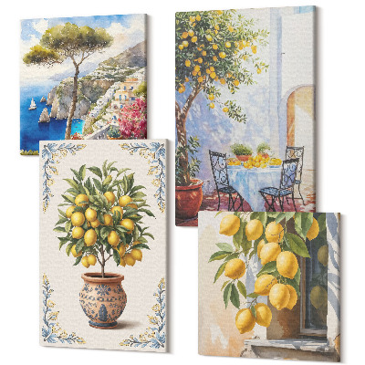 Sada obrazů kvadryptych Citronové stromy a ovoce ve slunečném prostředí