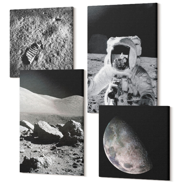Sada obrazů kvadryptych Fotografie měsíce s astronautem a stopou