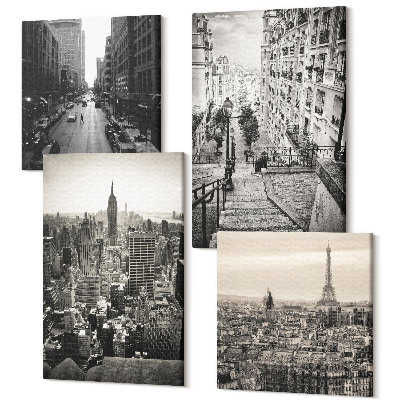Sada 4 obrazů Výhled na město Paříž New York a okouzlující schody