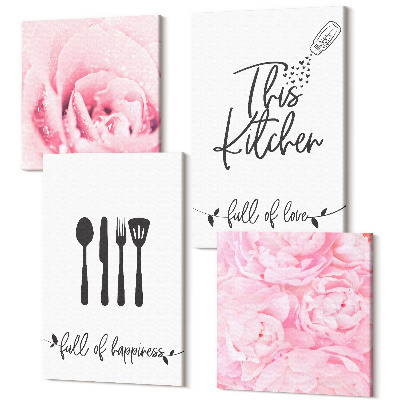 Sada obrazů kvadryptych Kuchyňské nápisy jemné květy růže
