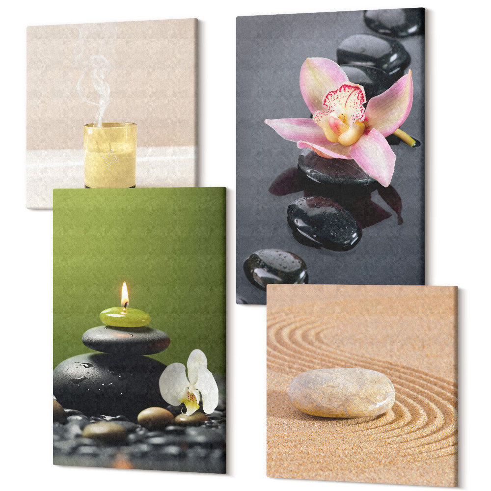 Sada obrazů na zeď kvadryptych Relaxační kamenné motivy míru a zenu