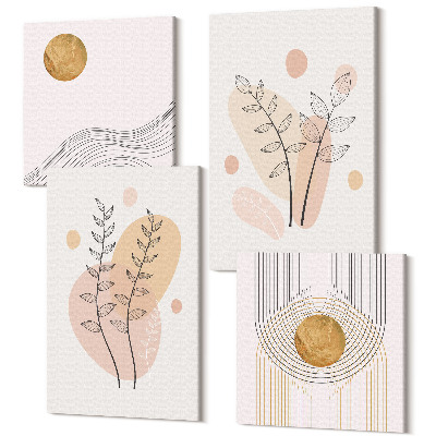 Sada 4 obrazů Minimalistické abstraktní kresby rostlin